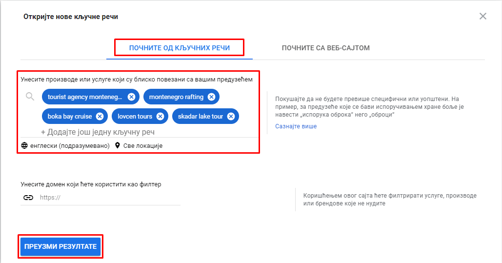 Istrazivanje kljucnih rijeci Istrazivanje kljucnih rijeci