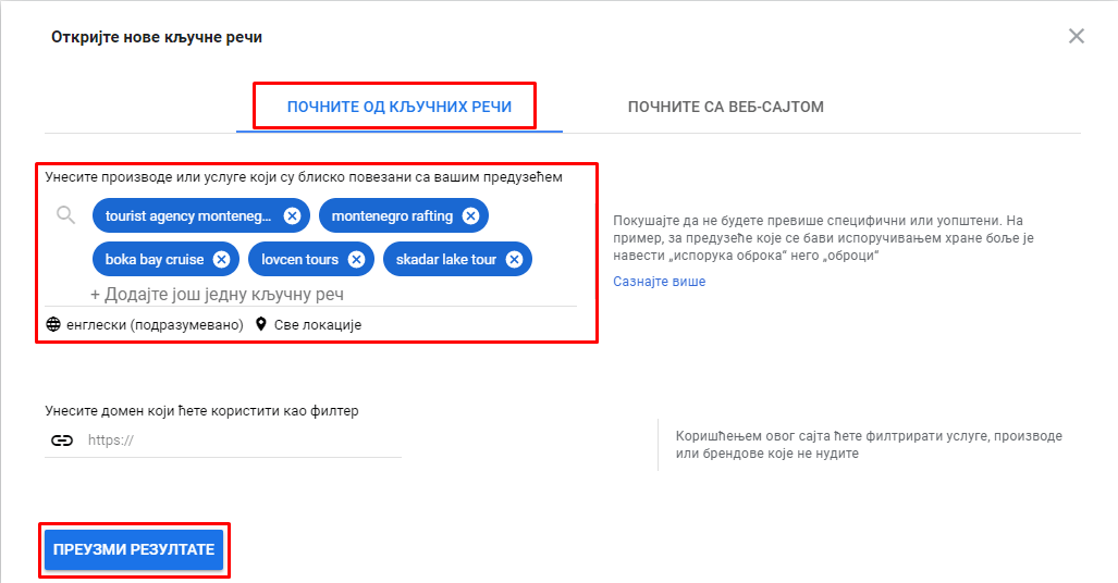 Istrazivanje kljucnih rijeci Istrazivanje kljucnih rijeci