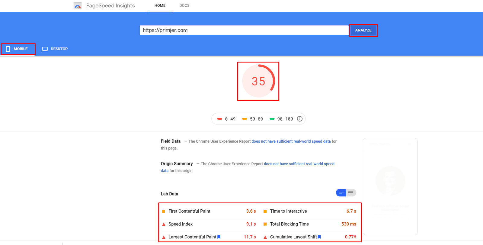 Google Pagespeed Insights Mobile Google Pagespeed Insights Mobile