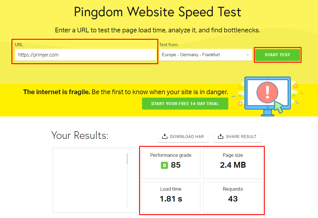 Pingdom Speed Test primjer Pingdom Speed Test primjer