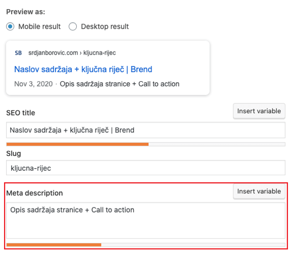 Yoast SEO Meta deskripcija primjer Yoast SEO Meta deskripcija primjer