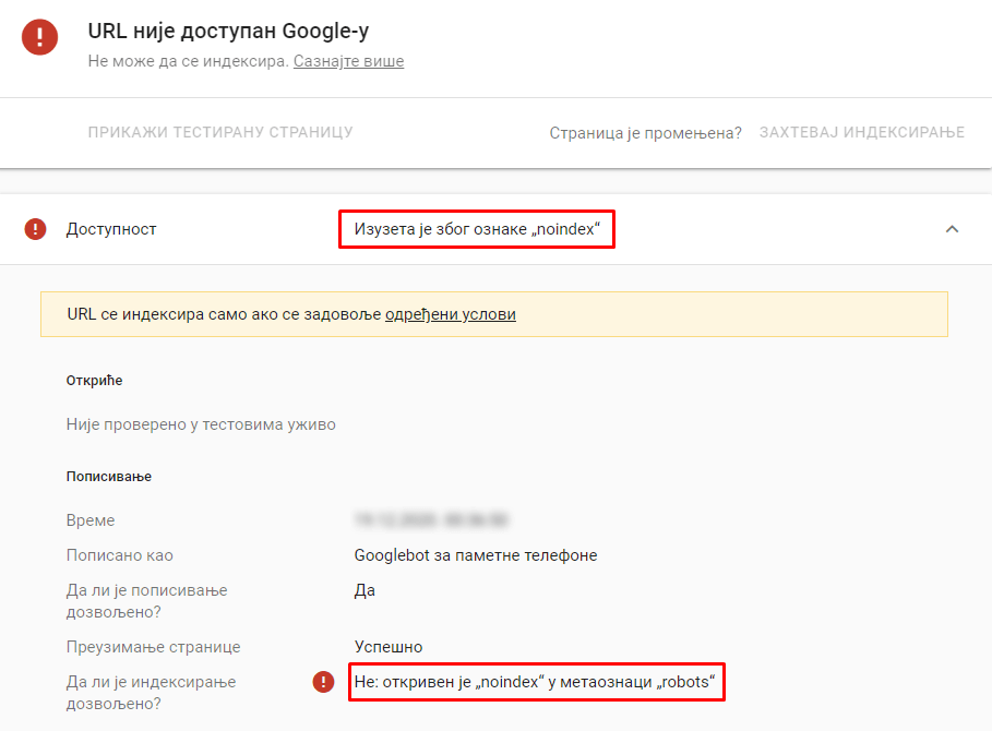No index tag implementacija No index tag implementacija