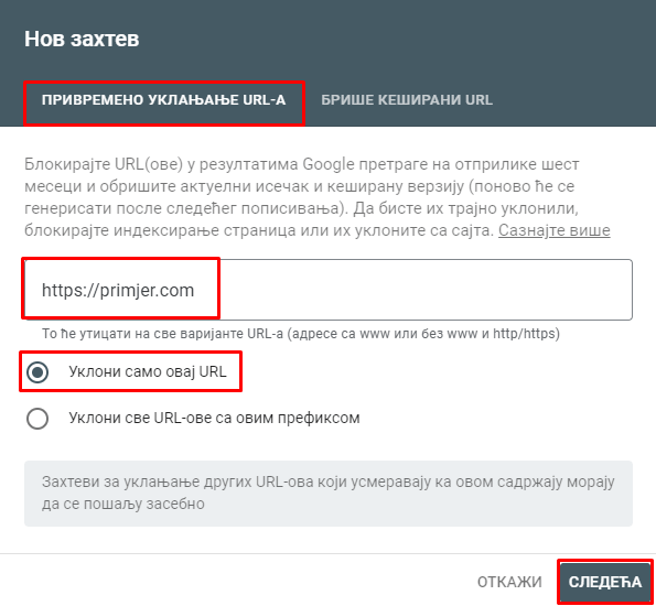 Privremeno uklanjanje URL-a iz indeksa 2 Privremeno uklanjanje URL-a iz indeksa 2