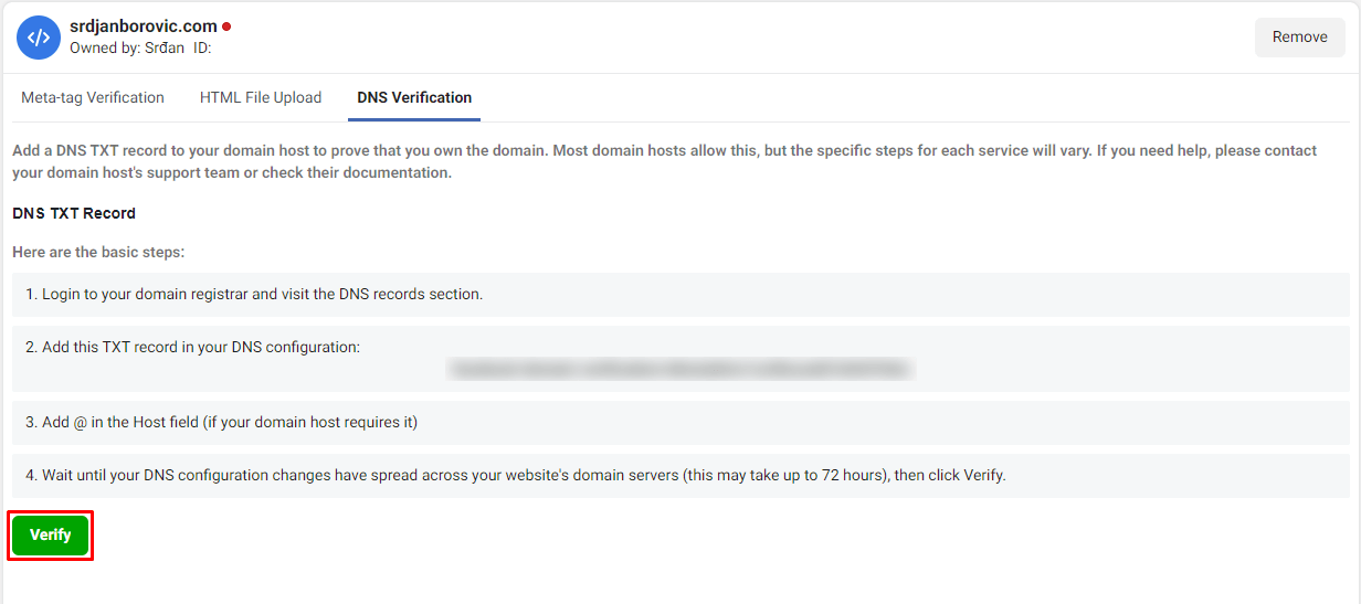 DNS verifikacija peti korak DNS verifikacija peti korak