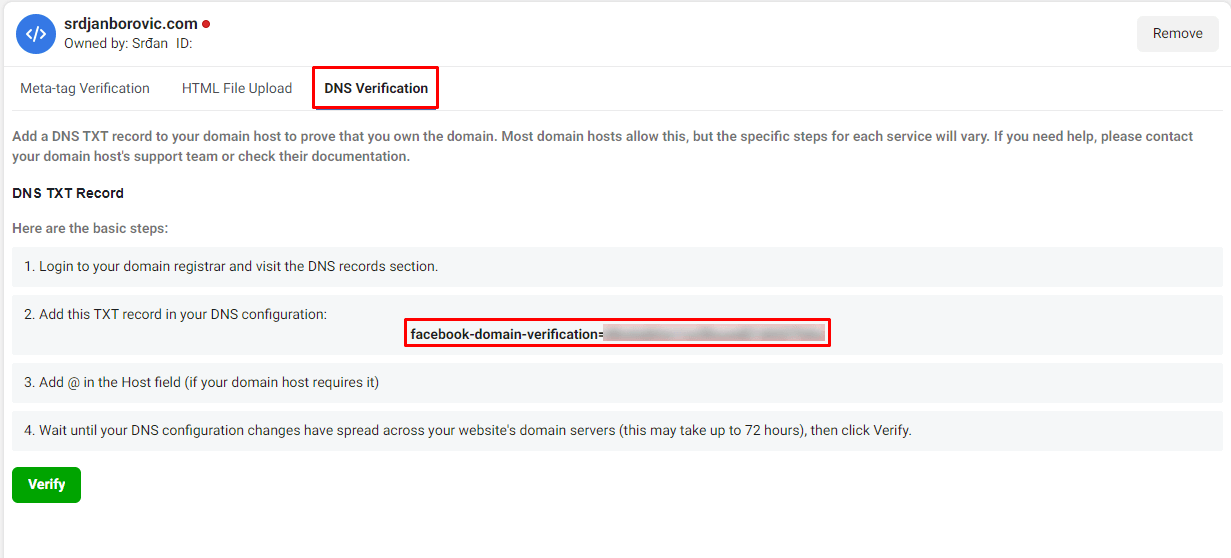 DNS verifikacija prvi korak DNS verifikacija prvi korak