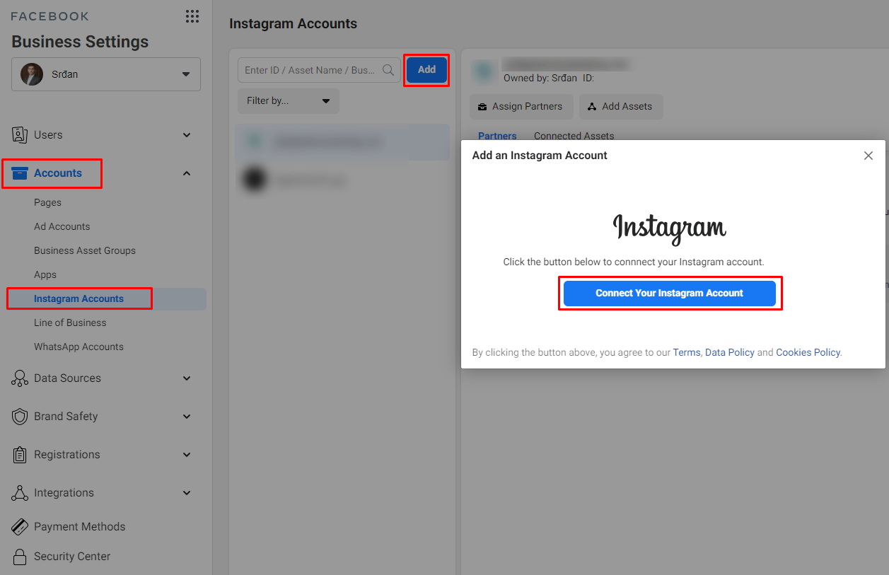 Povezivanje Instagram naloga prvi korak