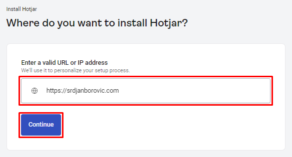 Kreiranje Hotjar naloga četvrti korak Kreiranje Hotjar naloga treći korak