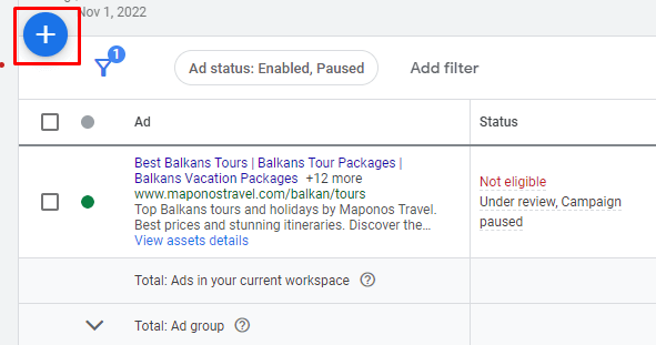 Dodavanje nove reklame unutar ad grupe drugi korak Dodavanje nove reklame unutar ad grupe drugi korak