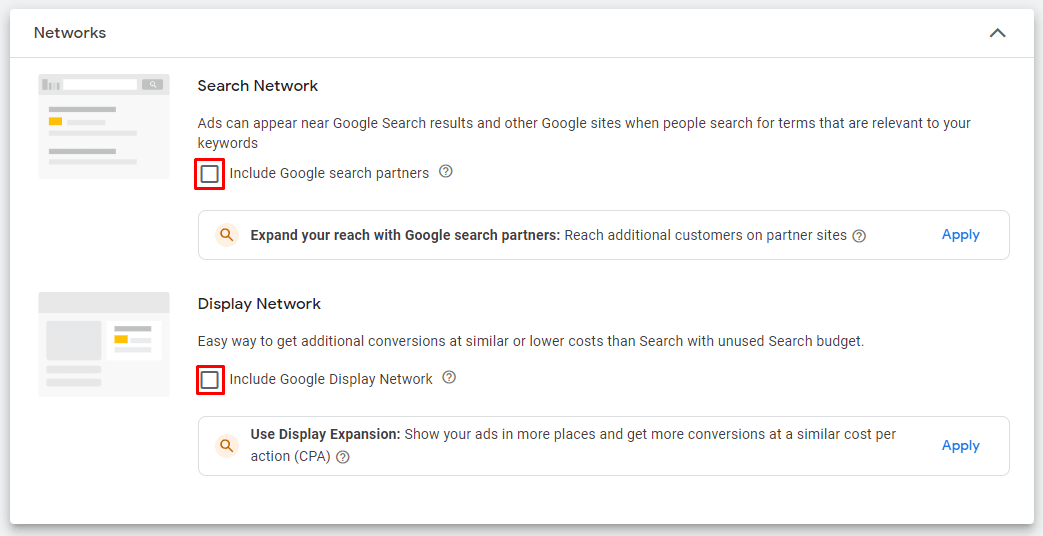 Isključivanje Search partners i Google Display Network podešvanja Isključivanje Search partners i Google Display Network podešvanja