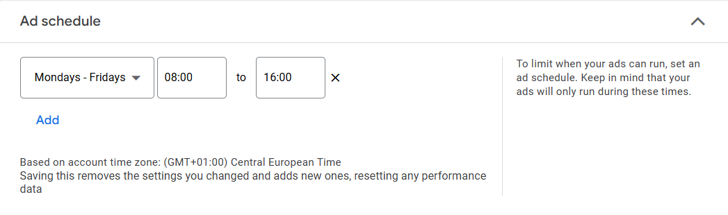 Ad schedule Ad schedule
