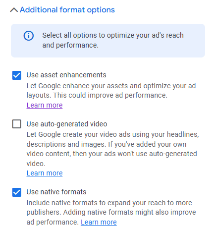 Additional format options Additional format options