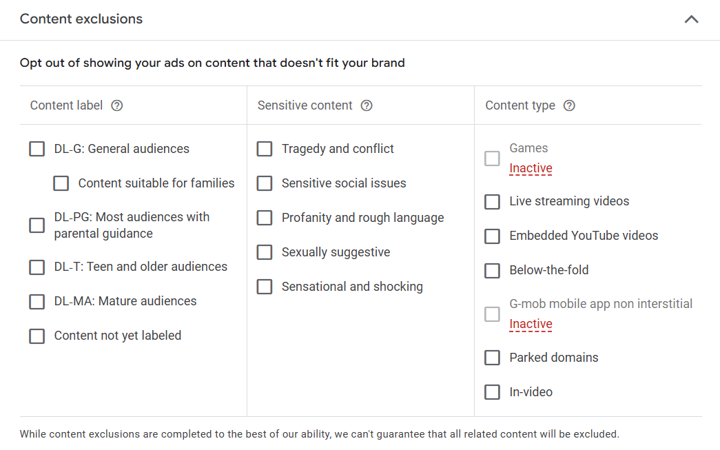Content exclusions Content exclusions