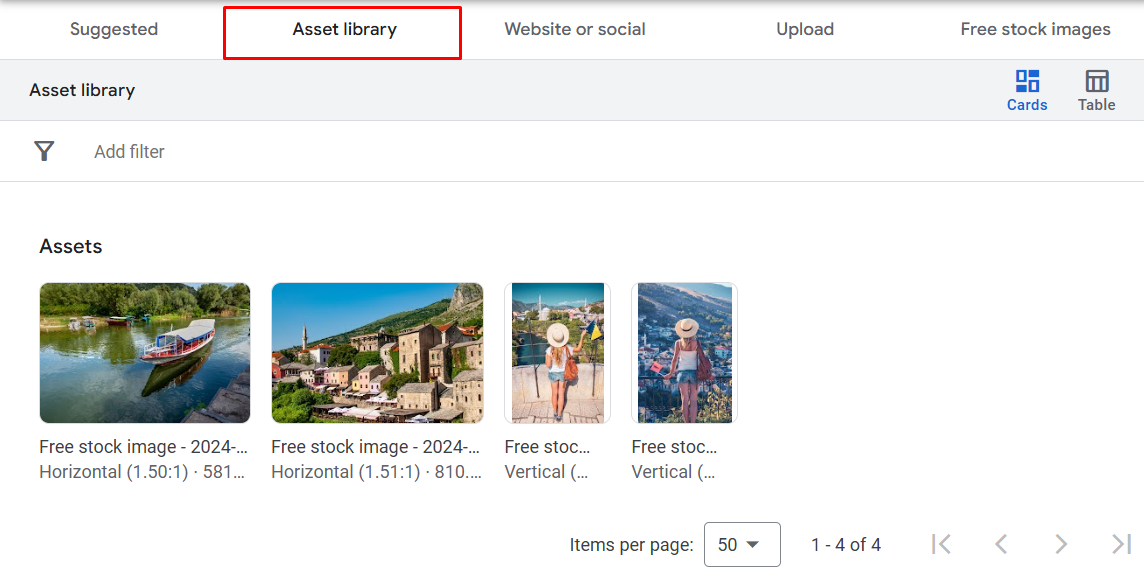 Dodavanje slika Asset library tab Dodavanje slika Asset library tab